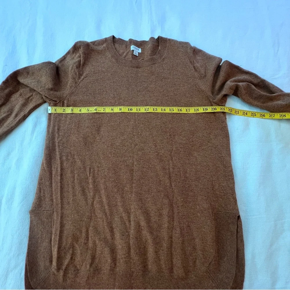 J. Crew Wool Blend Tunic Sweater Crewneck Rounded Hem in Heather Camel Women’s L
